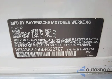 2013 BMW 328I xDrive из США, поврежденный, VIN WBA3B3C56DF532787